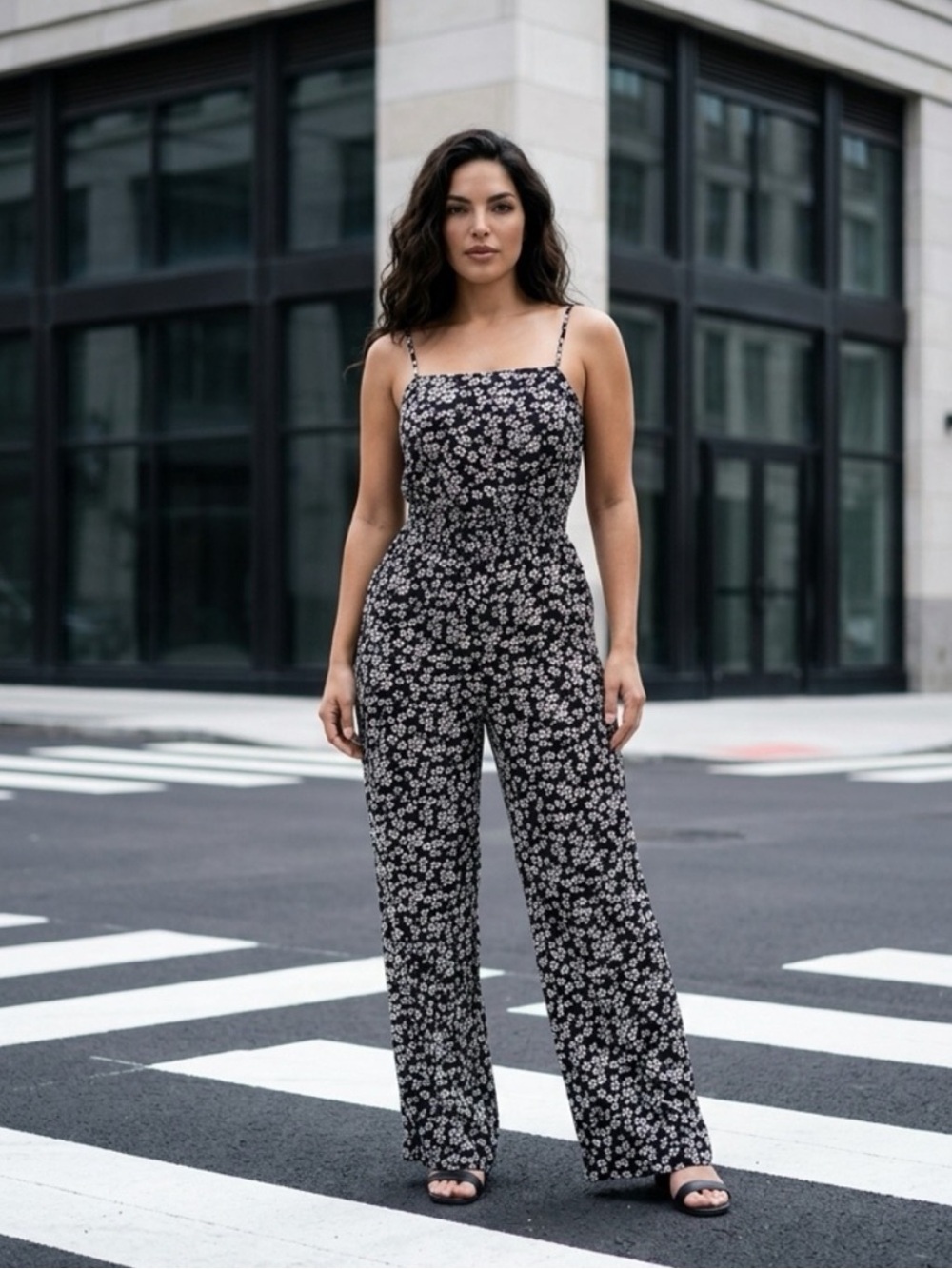 Wide-Leg Black Floral Jumpsuit